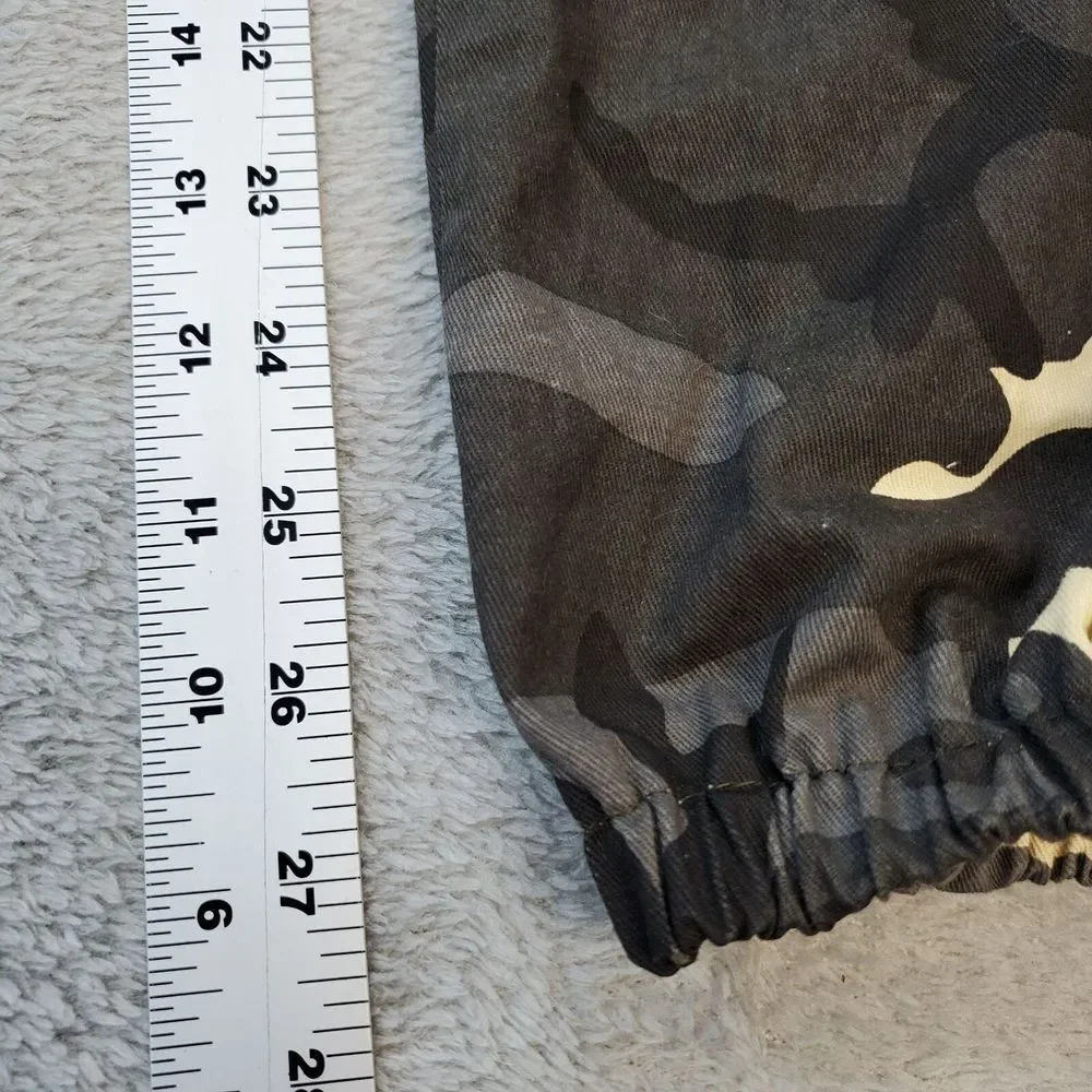 Shein‎ Curve Cargo Pants Womens 0XL 12 Black Gray Cream Camo Print Elastic Waist